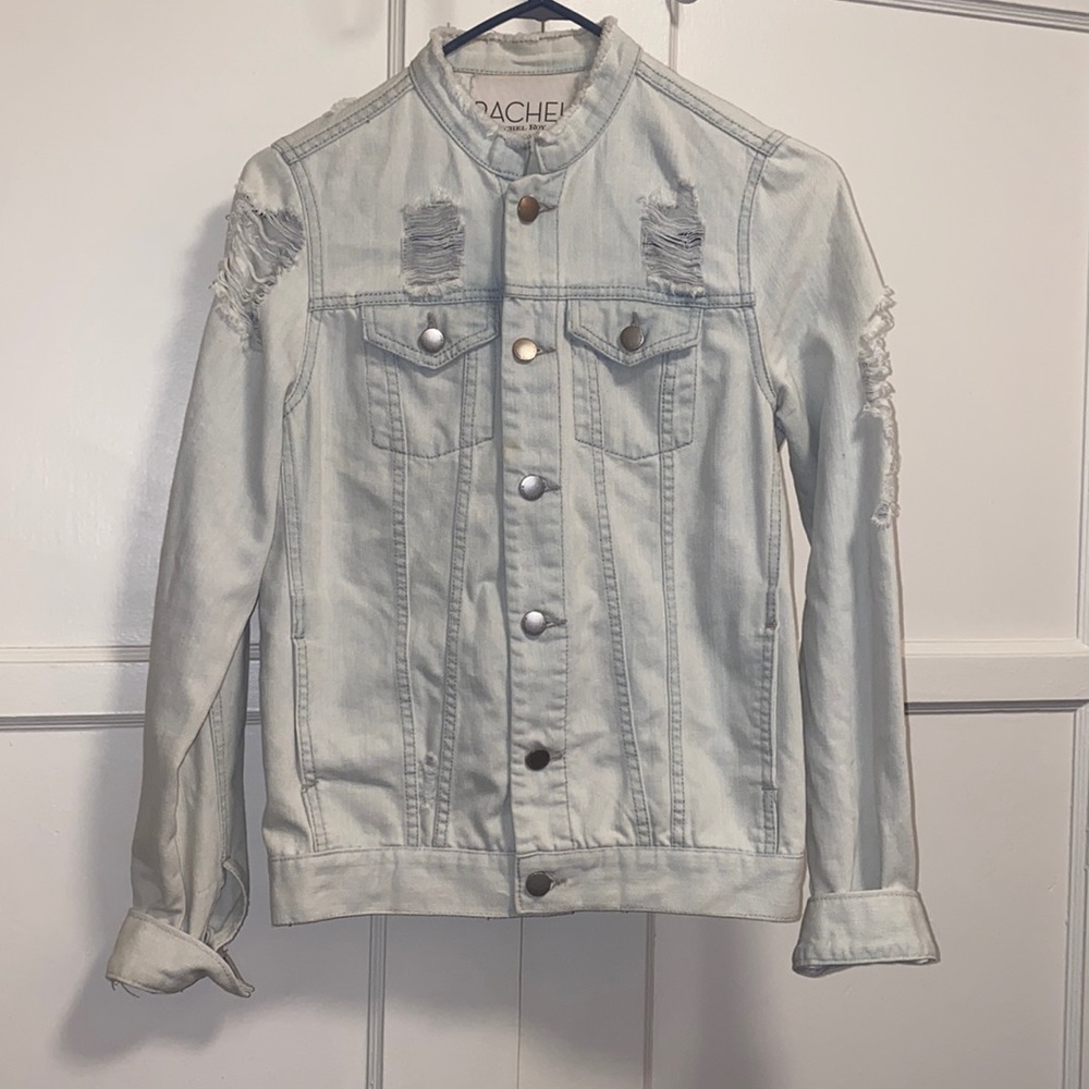 Rachel Roy XS Washout Distress Button Denim Shirt - Picture 1 of 15